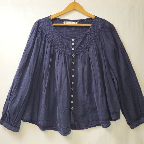 We The Free Tops - We The Free Navy Blue Smocked Button-Front Peasant Blouse